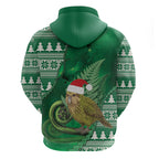 New Zealand Kakapo Christmas In July Zip Hoodie Silver Fern Santa Xmas Green Color