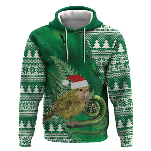 New Zealand Kakapo Christmas In July Zip Hoodie Silver Fern Santa Xmas Green Color
