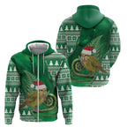 New Zealand Kakapo Christmas In July Zip Hoodie Silver Fern Santa Xmas Green Color