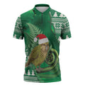 New Zealand Kakapo Christmas In July Zipper Polo Shirt Silver Fern Santa Xmas Green Color