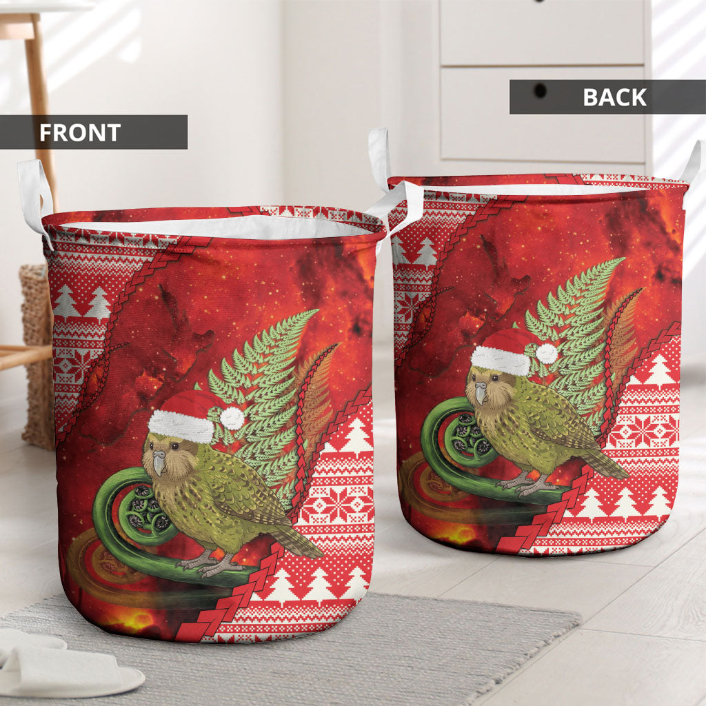 New Zealand Kakapo Christmas In July Laundry Basket Silver Fern Santa Xmas Red Color