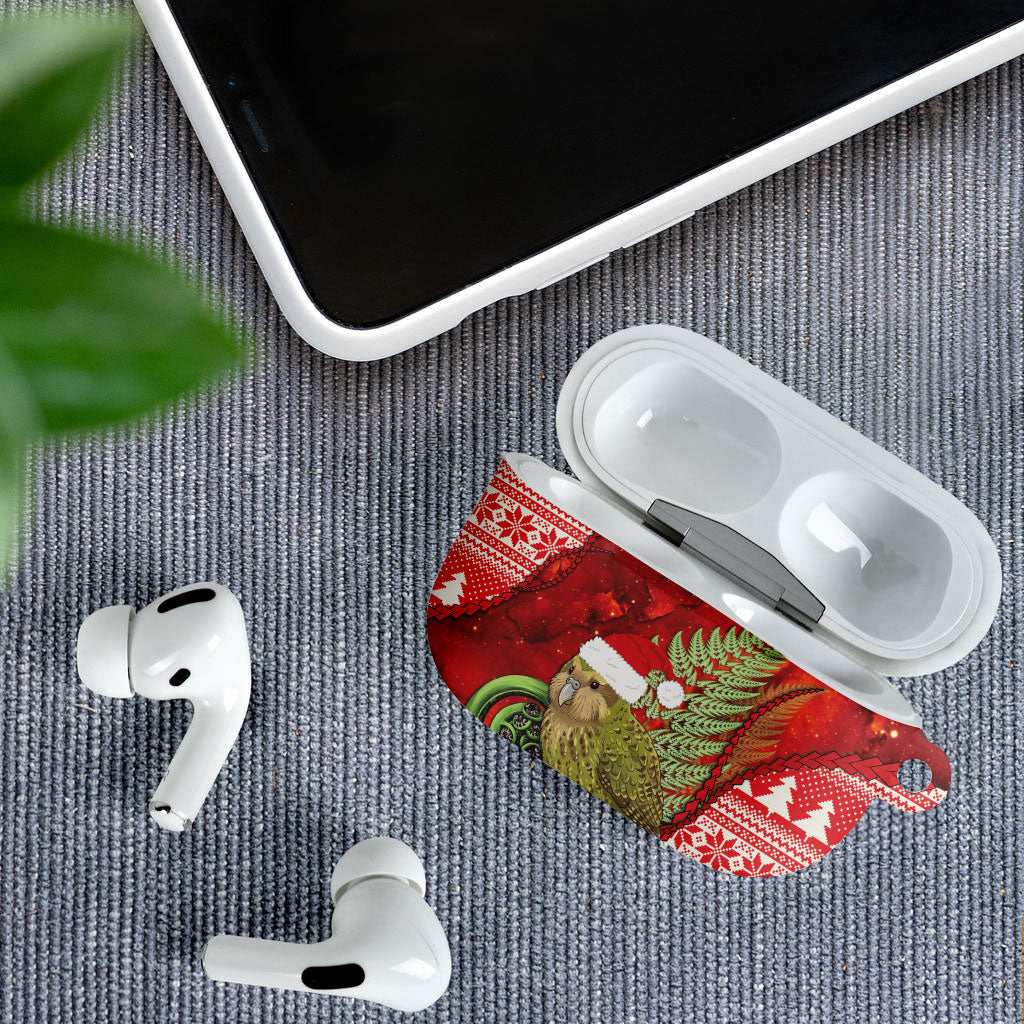 New Zealand Kakapo Christmas In July AirPods Case Silver Fern Santa Xmas Red Color