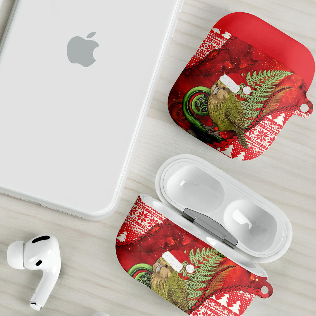 New Zealand Kakapo Christmas In July AirPods Case Silver Fern Santa Xmas Red Color