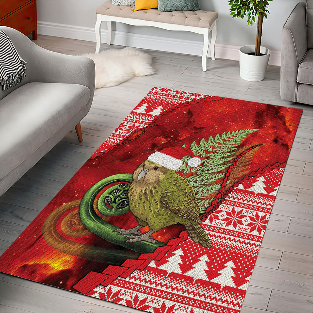 New Zealand Kakapo Christmas In July Area Rug Silver Fern Santa Xmas Red Color