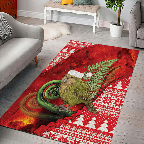 New Zealand Kakapo Christmas In July Area Rug Silver Fern Santa Xmas Red Color