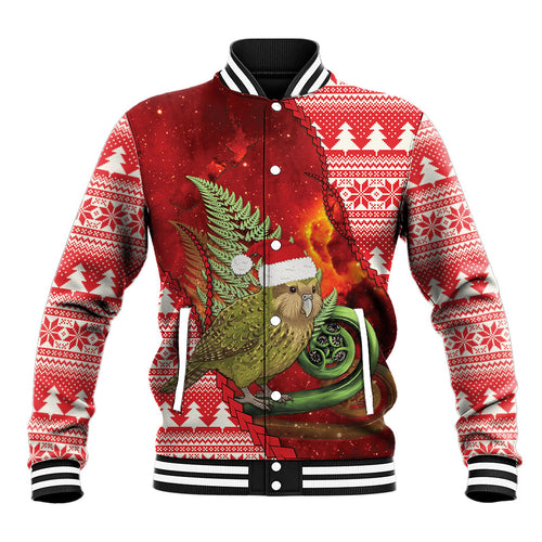 New Zealand Kakapo Christmas In July Baseball Jacket Silver Fern Santa Xmas Red Color