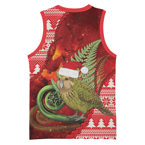 New Zealand Kakapo Christmas In July Basketball Jersey Silver Fern Santa Xmas Red Color