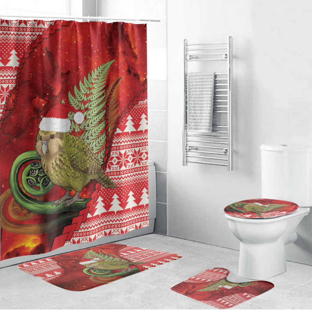 New Zealand Kakapo Christmas In July Bathroom Set Silver Fern Santa Xmas Red Color