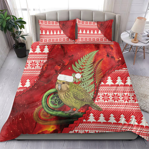 New Zealand Kakapo Christmas In July Bedding Set Silver Fern Santa Xmas Red Color