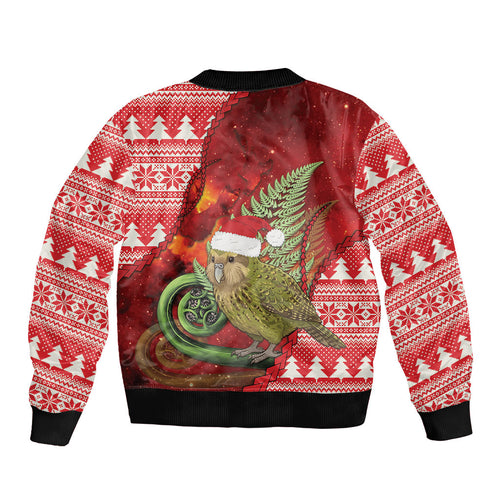 New Zealand Kakapo Christmas In July Bomber Jacket Silver Fern Santa Xmas Red Color