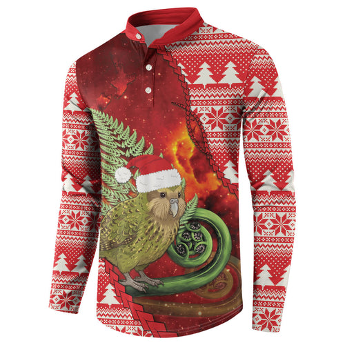 New Zealand Kakapo Christmas In July Button Sweatshirt Silver Fern Santa Xmas Red Color