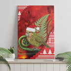 New Zealand Kakapo Christmas In July Canvas Wall Art Silver Fern Santa Xmas Red Color