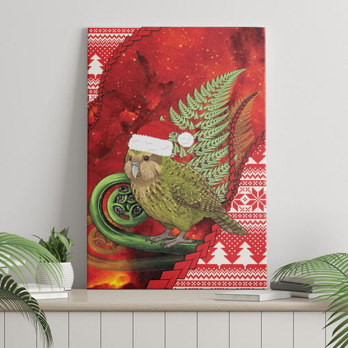 New Zealand Kakapo Christmas In July Canvas Wall Art Silver Fern Santa Xmas Red Color