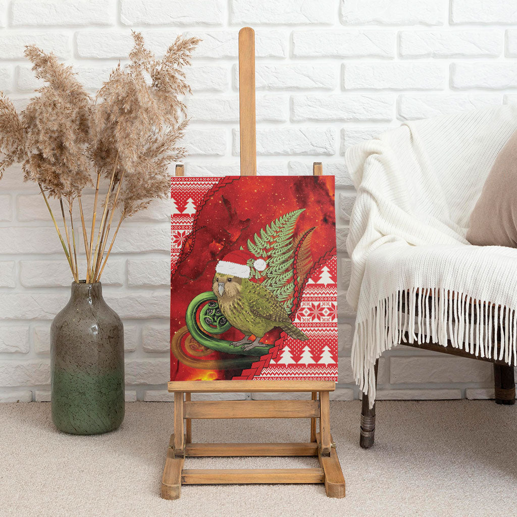 New Zealand Kakapo Christmas In July Canvas Wall Art Silver Fern Santa Xmas Red Color