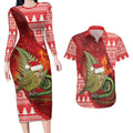 New Zealand Kakapo Christmas In July Couples Matching Long Sleeve Bodycon Dress and Hawaiian Shirt Silver Fern Santa Xmas Red Color