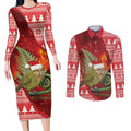 New Zealand Kakapo Christmas In July Couples Matching Long Sleeve Bodycon Dress and Long Sleeve Button Shirt Silver Fern Santa Xmas Red Color