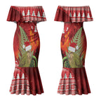 New Zealand Kakapo Christmas In July Couples Matching Mermaid Dress and Hawaiian Shirt Silver Fern Santa Xmas Red Color LT22