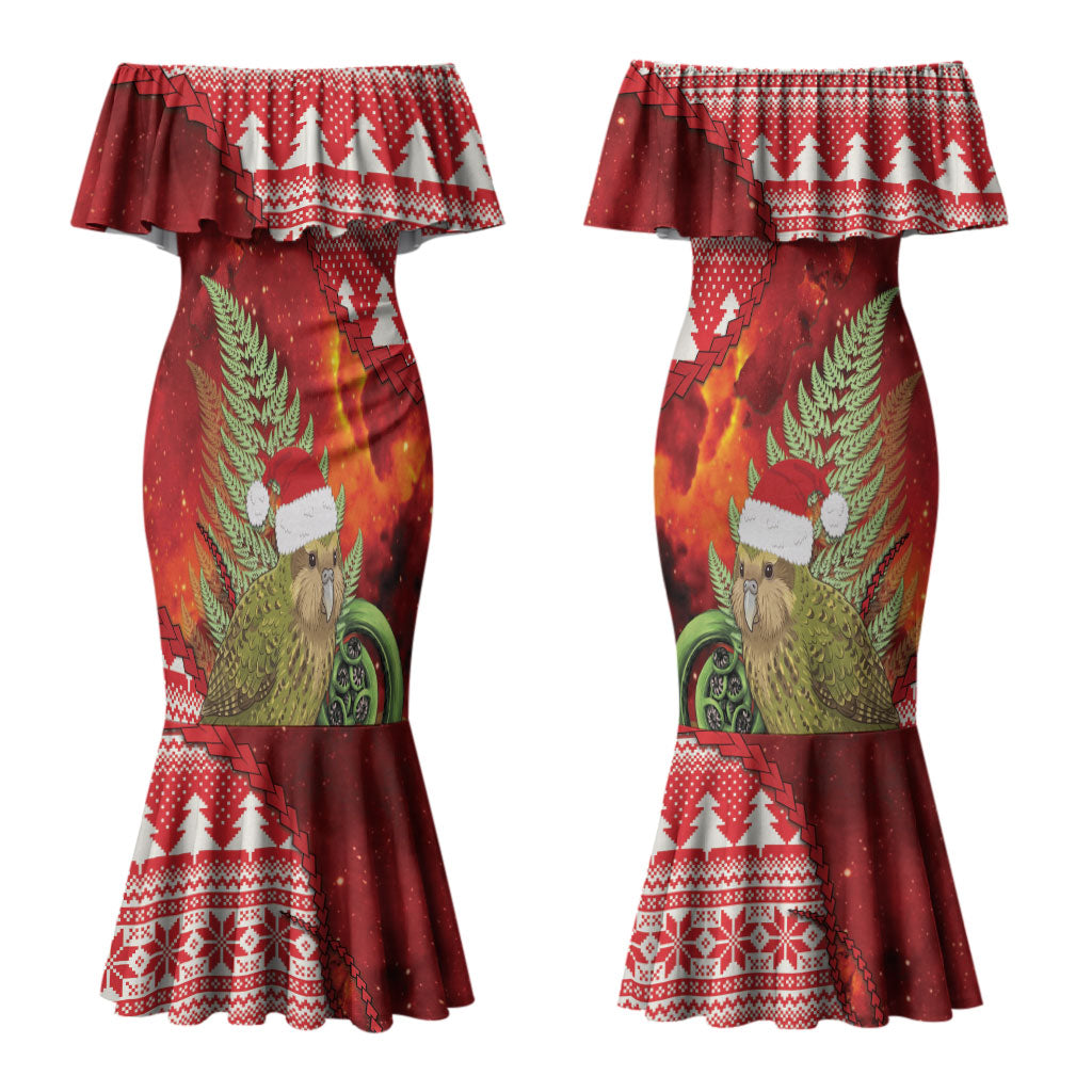 New Zealand Kakapo Christmas In July Couples Matching Mermaid Dress and Hawaiian Shirt Silver Fern Santa Xmas Red Color LT22