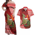 New Zealand Kakapo Christmas In July Couples Matching Off Shoulder Maxi Dress and Hawaiian Shirt Silver Fern Santa Xmas Red Color