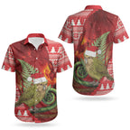 New Zealand Kakapo Christmas In July Couples Matching Off Shoulder Short Dress and Hawaiian Shirt Silver Fern Santa Xmas Red Color LT22