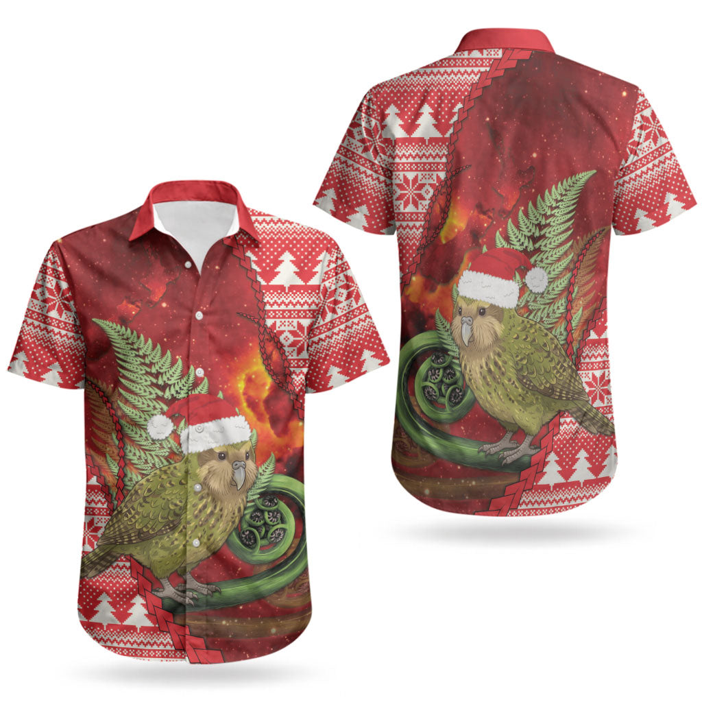 New Zealand Kakapo Christmas In July Couples Matching Off Shoulder Short Dress and Hawaiian Shirt Silver Fern Santa Xmas Red Color LT22