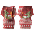 New Zealand Kakapo Christmas In July Couples Matching Off Shoulder Short Dress and Long Sleeve Button Shirt Silver Fern Santa Xmas Red Color LT22