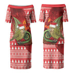 New Zealand Kakapo Christmas In July Couples Matching Puletasi and Long Sleeve Button Shirt Silver Fern Santa Xmas Red Color LT22