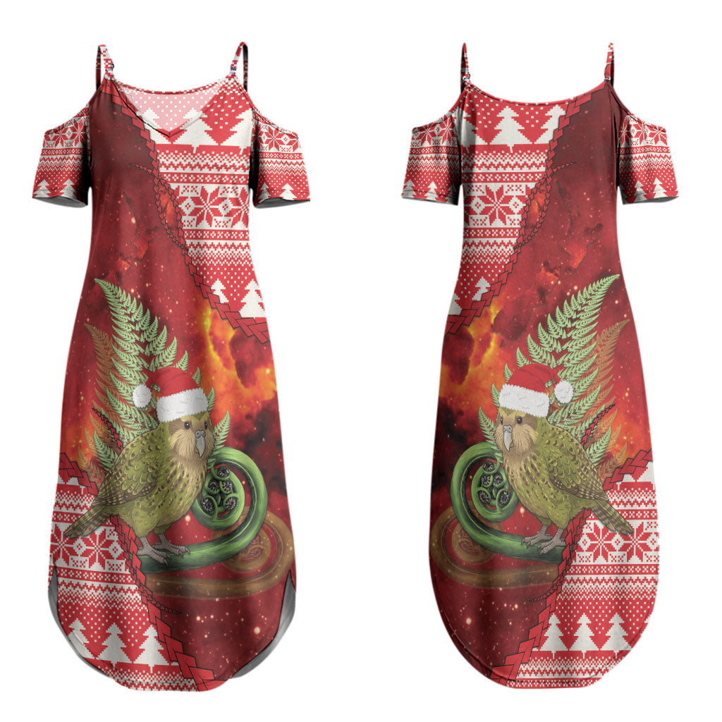 New Zealand Kakapo Christmas In July Couples Matching Summer Maxi Dress and Long Sleeve Button Shirt Silver Fern Santa Xmas Red Color LT22