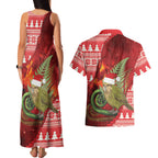 New Zealand Kakapo Christmas In July Couples Matching Tank Maxi Dress and Hawaiian Shirt Silver Fern Santa Xmas Red Color