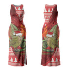 New Zealand Kakapo Christmas In July Couples Matching Tank Maxi Dress and Long Sleeve Button Shirt Silver Fern Santa Xmas Red Color LT22