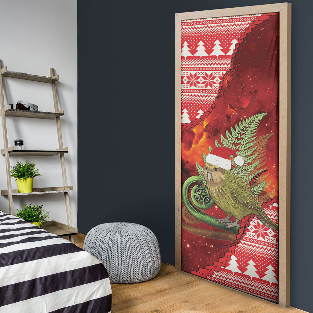 New Zealand Kakapo Christmas In July Door Cover Silver Fern Santa Xmas Red Color