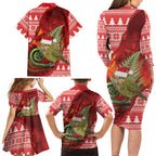 New Zealand Kakapo Christmas In July Family Matching Long Sleeve Bodycon Dress and Hawaiian Shirt Silver Fern Santa Xmas Red Color