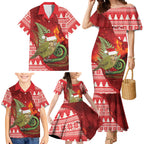 New Zealand Kakapo Christmas In July Family Matching Mermaid Dress and Hawaiian Shirt Silver Fern Santa Xmas Red Color
