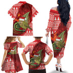 New Zealand Kakapo Christmas In July Family Matching Off The Shoulder Long Sleeve Dress and Hawaiian Shirt Silver Fern Santa Xmas Red Color