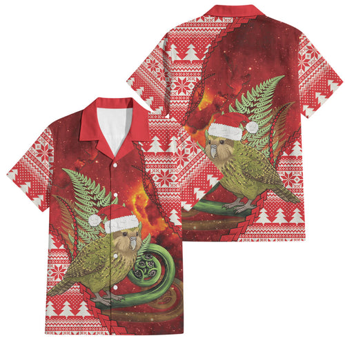 New Zealand Kakapo Christmas In July Family Matching Off The Shoulder Long Sleeve Dress and Hawaiian Shirt Silver Fern Santa Xmas Red Color
