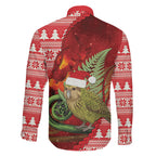 New Zealand Kakapo Christmas In July Family Matching Off Shoulder Short Dress and Hawaiian Shirt Silver Fern Santa Xmas Red Color