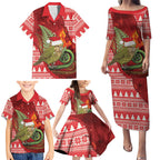 New Zealand Kakapo Christmas In July Family Matching Puletasi and Hawaiian Shirt Silver Fern Santa Xmas Red Color
