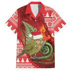 New Zealand Kakapo Christmas In July Family Matching Puletasi and Hawaiian Shirt Silver Fern Santa Xmas Red Color