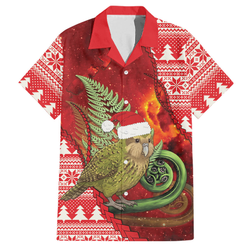 New Zealand Kakapo Christmas In July Family Matching Puletasi and Hawaiian Shirt Silver Fern Santa Xmas Red Color