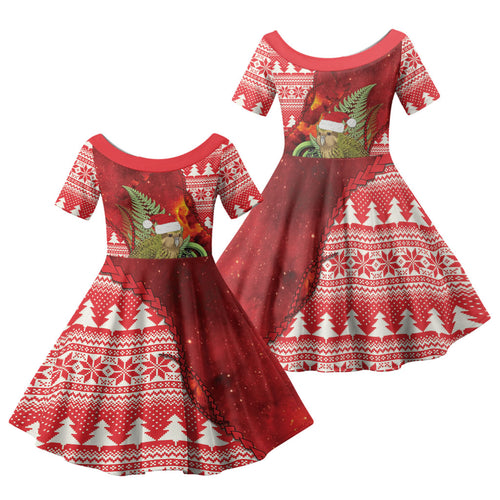 New Zealand Kakapo Christmas In July Family Matching Puletasi and Hawaiian Shirt Silver Fern Santa Xmas Red Color