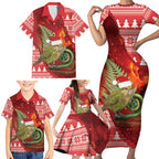New Zealand Kakapo Christmas In July Family Matching Short Sleeve Bodycon Dress and Hawaiian Shirt Silver Fern Santa Xmas Red Color