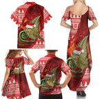 New Zealand Kakapo Christmas In July Family Matching Summer Maxi Dress and Hawaiian Shirt Silver Fern Santa Xmas Red Color