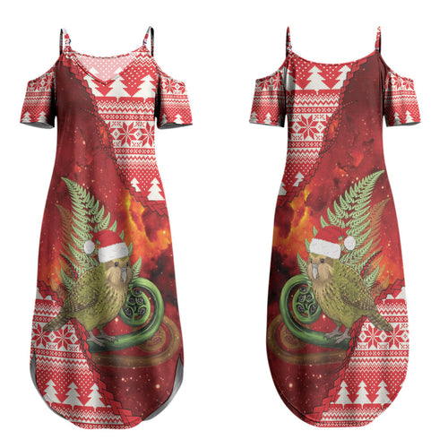 New Zealand Kakapo Christmas In July Family Matching Summer Maxi Dress and Hawaiian Shirt Silver Fern Santa Xmas Red Color