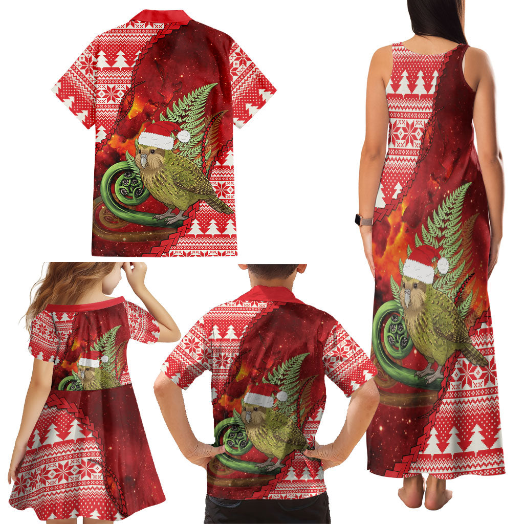 New Zealand Kakapo Christmas In July Family Matching Tank Maxi Dress and Hawaiian Shirt Silver Fern Santa Xmas Red Color