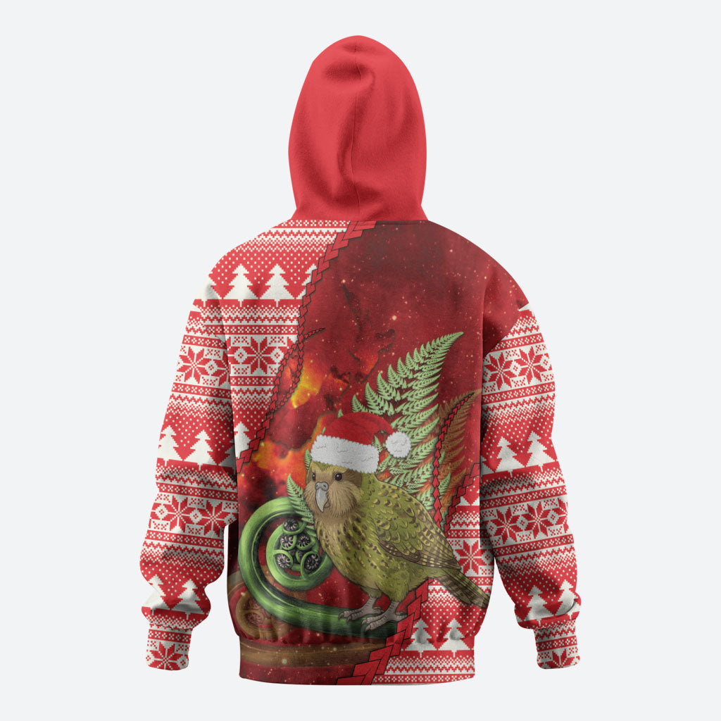 New Zealand Kakapo Christmas In July Hoodie Silver Fern Santa Xmas Red Color
