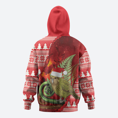 New Zealand Kakapo Christmas In July Hoodie Silver Fern Santa Xmas Red Color