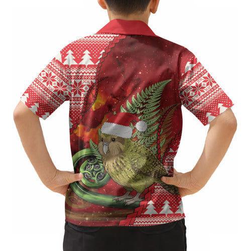 New Zealand Kakapo Christmas In July Kid Hawaiian Shirt Silver Fern Santa Xmas Red Color LT22