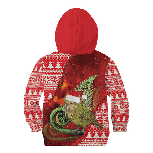 New Zealand Kakapo Christmas In July Kid Hoodie Silver Fern Santa Xmas Red Color