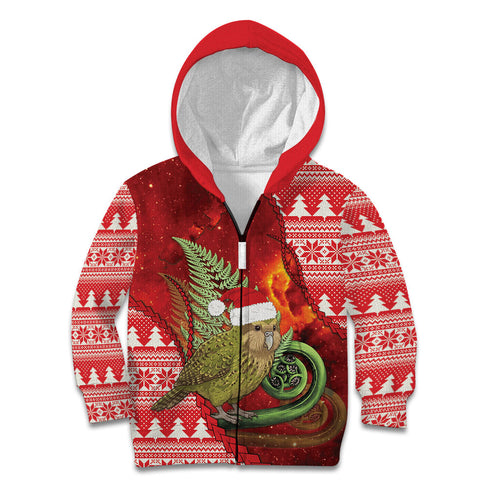 New Zealand Kakapo Christmas In July Kid Hoodie Silver Fern Santa Xmas Red Color