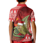 New Zealand Kakapo Christmas In July Kid Polo Shirt Silver Fern Santa Xmas Red Color